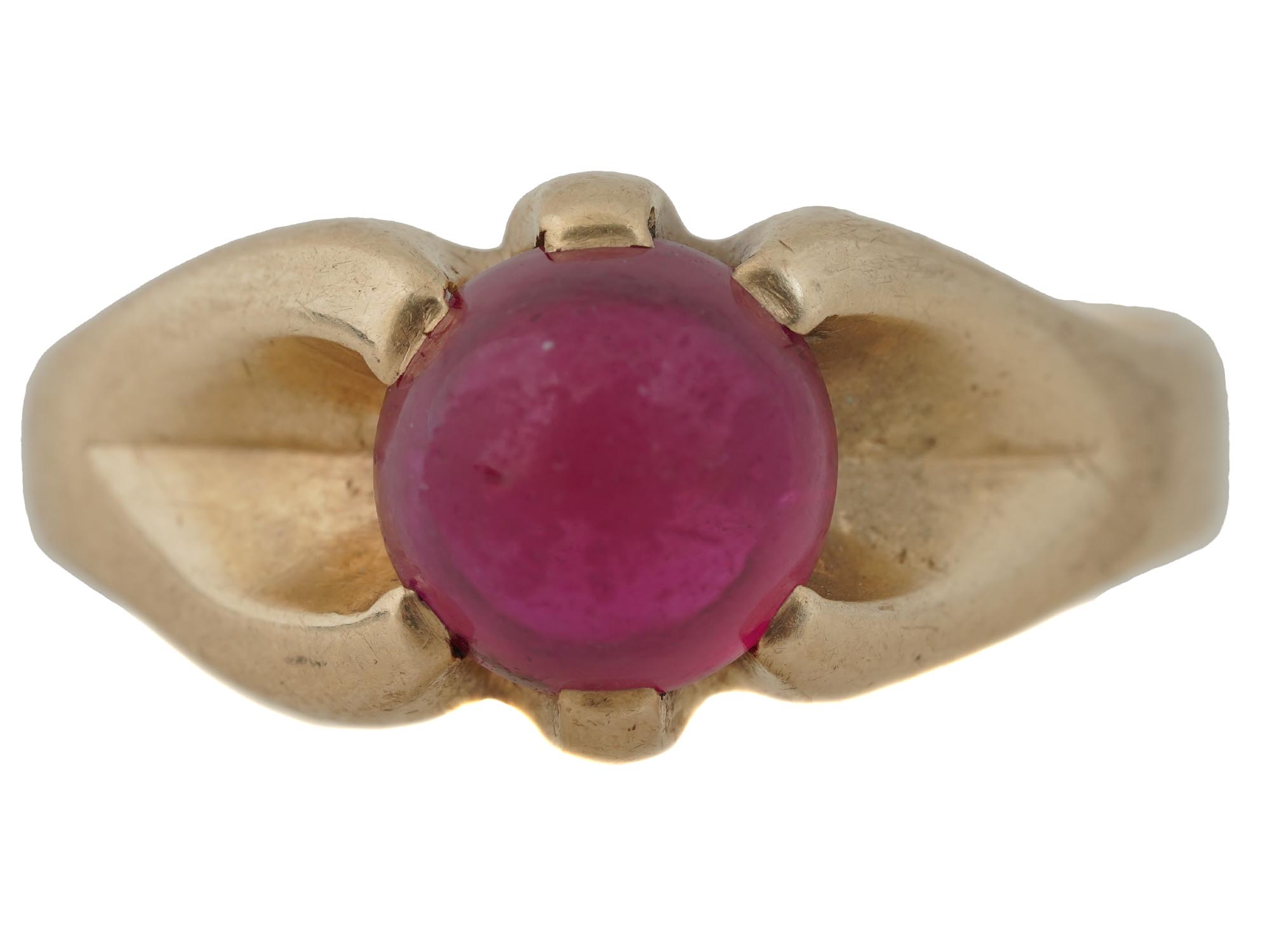 MODERNIST GOLD RING WITH MAROON STONE SIZE 12 PIC-1